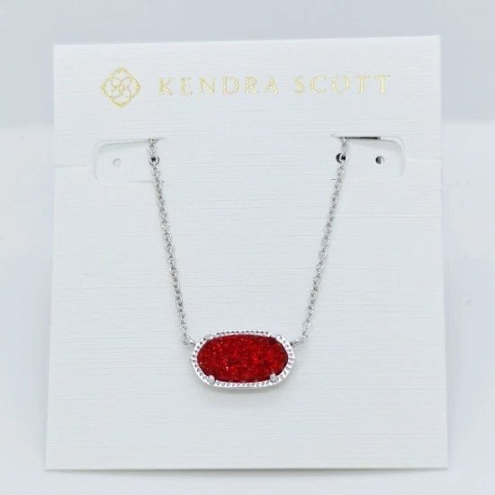 Kendra Scott Elisa Silver Pendant Necklace in Red Drusy